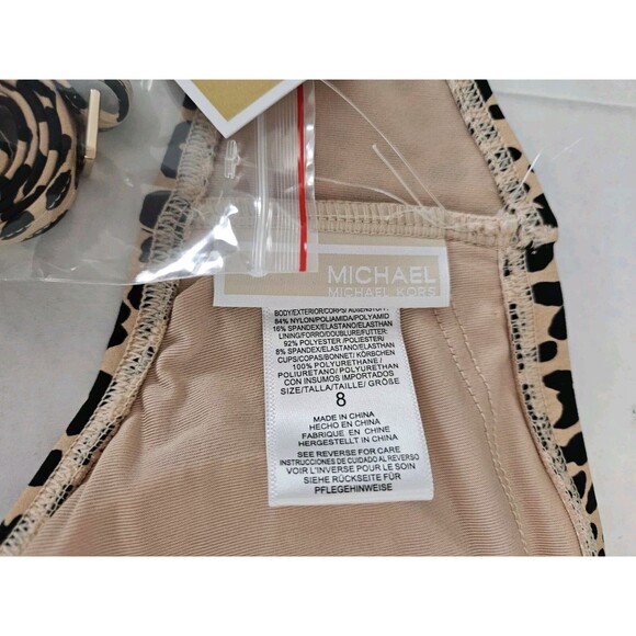 Michael Kors Convertable Cheetah Print Swimsuit Nwt Size 8 Charm Padded Cutouts - Picture 8 of 10